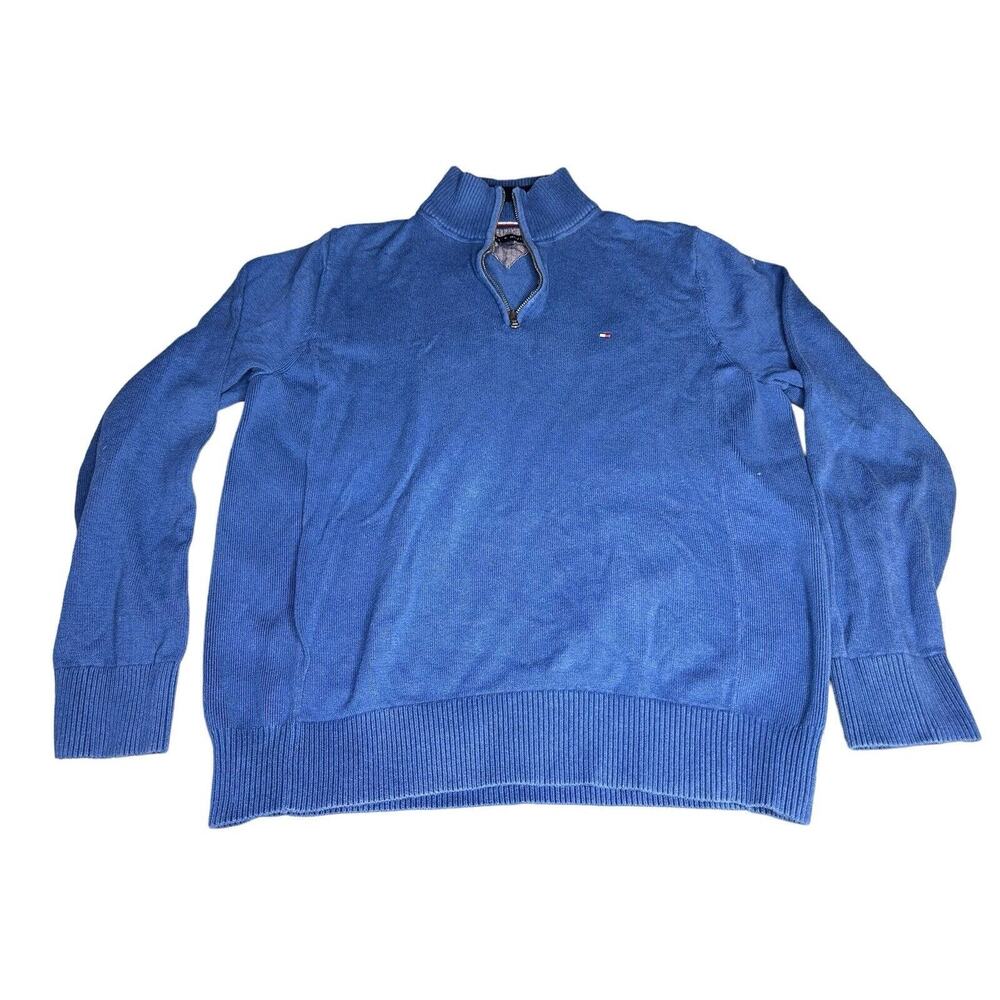Tommy Hilfiger Jumper Mens XLarge Blue Knitted 1/4 Zip Sweatshirt Long Sleeve